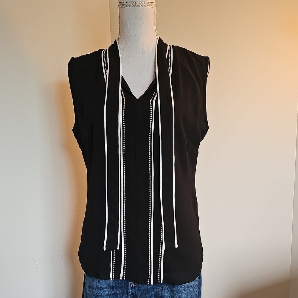 White House Black Market Black Top with White Accents